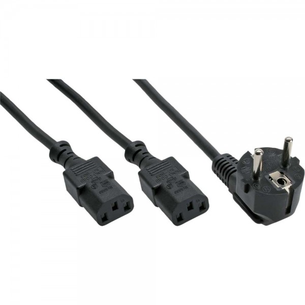 InLine® Netz-Y-Kabel, 1x Schutzkontaktstecker zu 2x Kaltgerätestecker, 5m