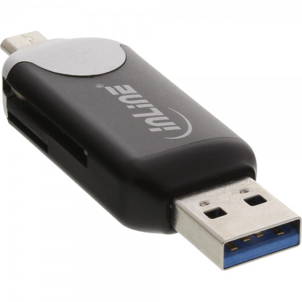 InLine® USB3.0 Dual Cardreader, USB A und Micro-USB 2.0 für SDXC und microSDXC, Android (OTG) und PC