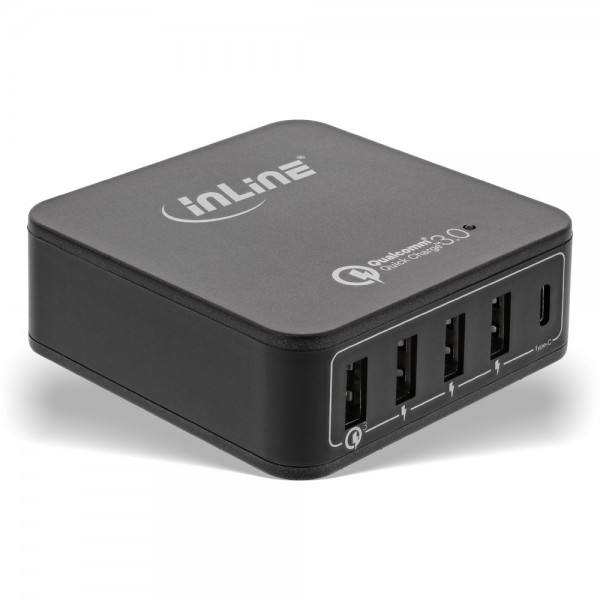 InLine® Quick Charge 3.0 USB Netzteil, Ladegerät, 4x USB A + USB Type-C, 40W, schwarz